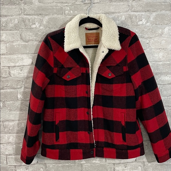 Levi's Other - Levi's Sherpa Wool Blend Trucker Jacket in a red and black buffalo plaid pattern